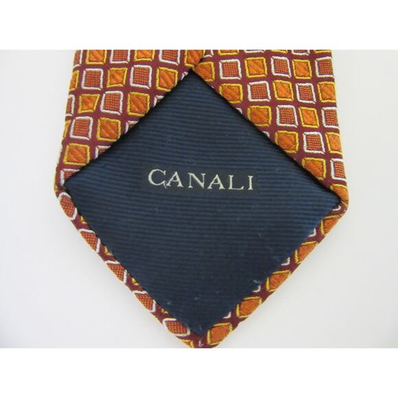 CANALI Orange and Rust Silk Geometric Made in Italy 3 1/2" x 60" Men's Tie - Picture 3 of 3